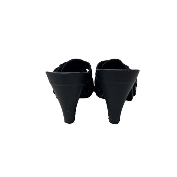 Size 5.5 Black Suede Studded Slip On Heel Clogs Mules 70s Closed Toe Office Work - Picture 6 of 10